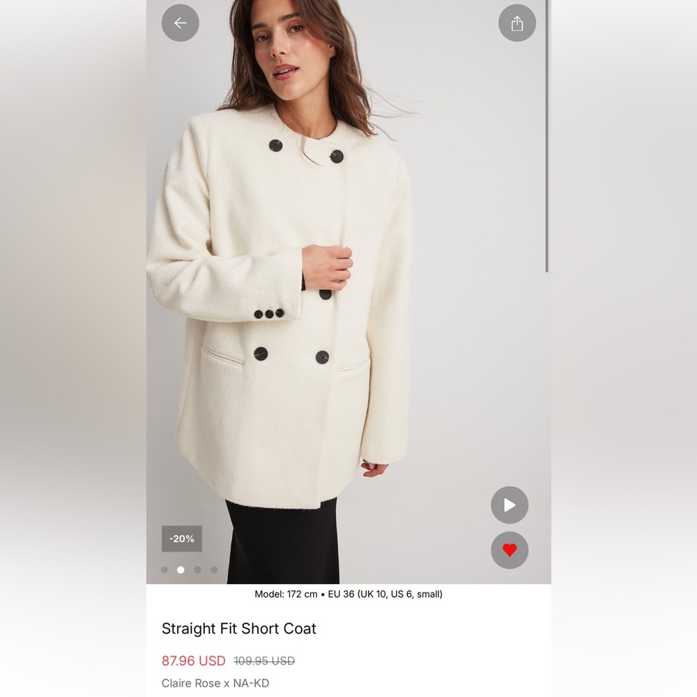Claire Rose X NA-KD Women's Cream Pea Coat